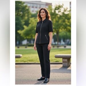 Vintage From 90 Tableau Jacket  Short Sleeve With Pants  Size 12 Color Black